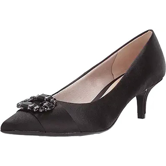 NEW LifeStride Satin Tonal Jewels Detail Cocktail Black Pump Shoes, Sz 7.5 M - Picture 3 of 16